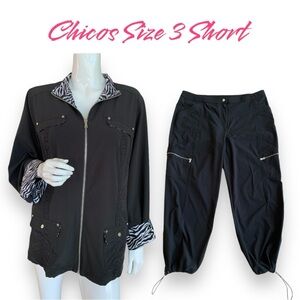 ZENERGY BY CHICO’S MATCHING 2 PIECE BLACK WARMUP JACKET & PANTS WOMEN SZ 3 LARGE